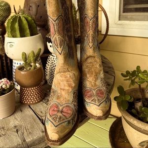 Corral Heart Wings Leather Western Boots -Beige